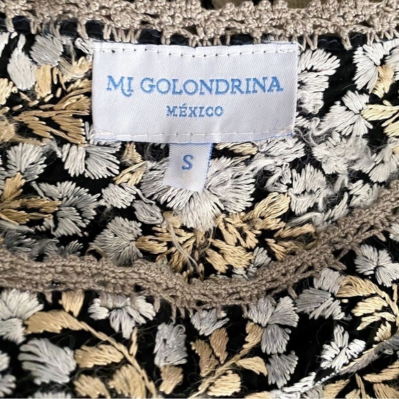 Mi Golondrina Top Fernanda Cotton Floral Embroidered Gray Night Beige Silk S GUC - Picture 7 of 9